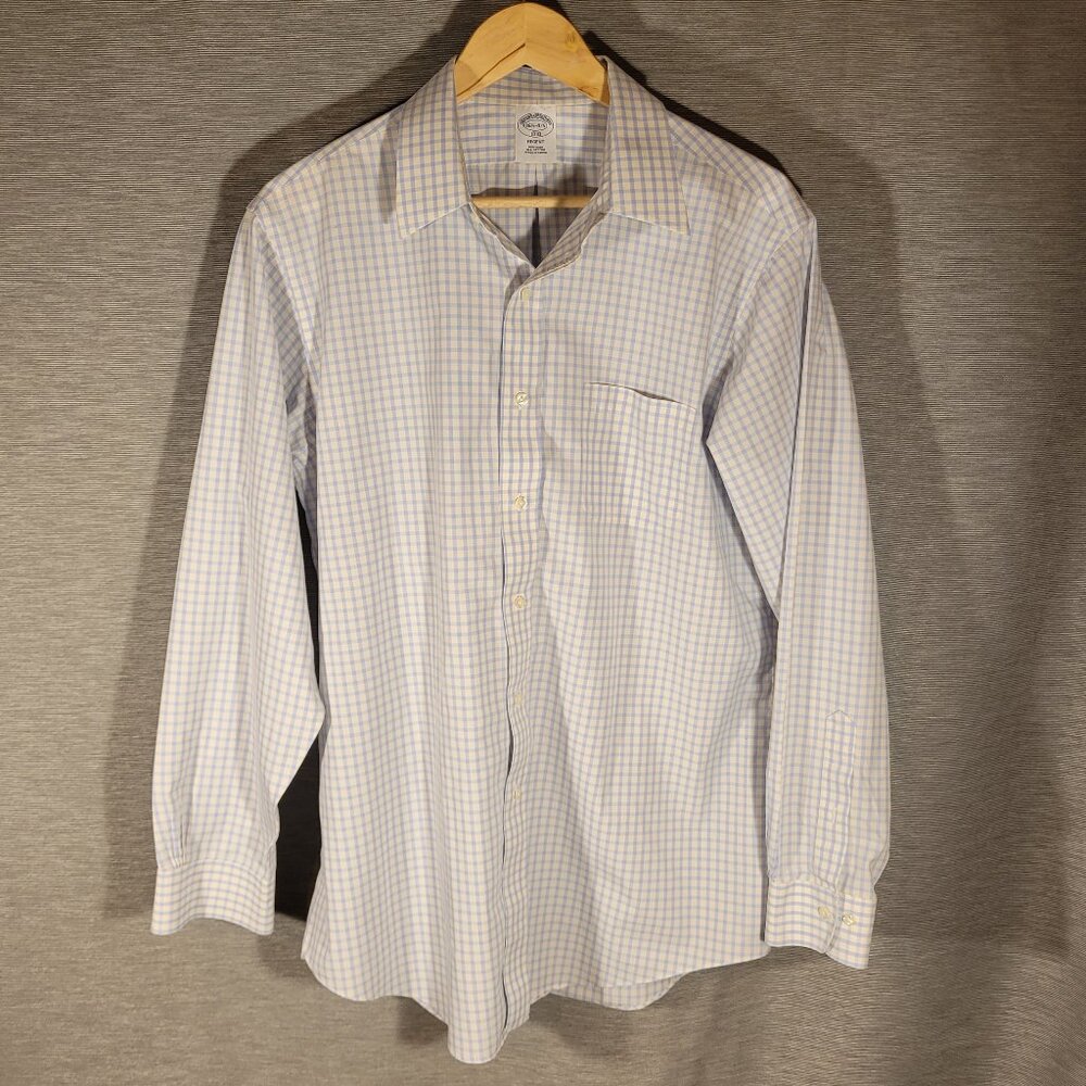 Men's Brooks Brothers 1818 Regent Dress shirt, blue/yellow check, 16.5/34-35